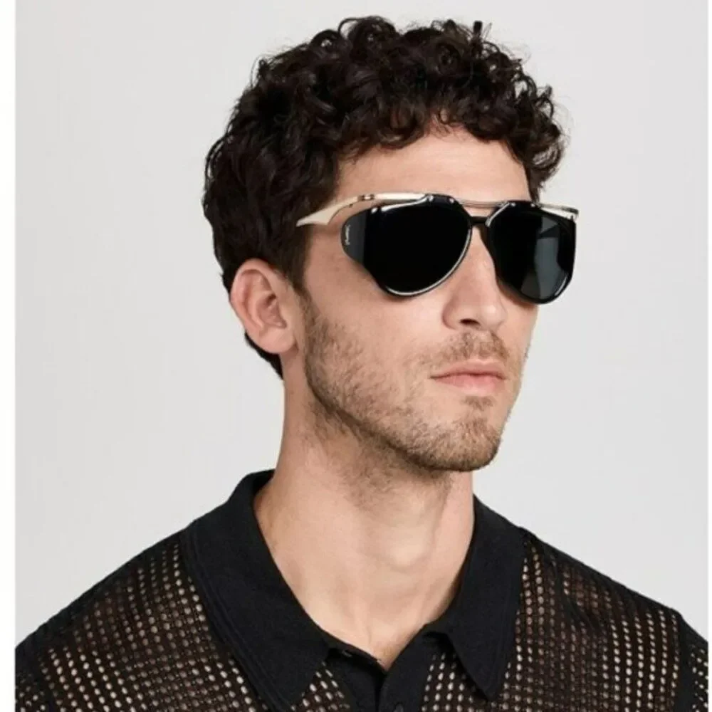 NEW Saint Laurent SLM137 AMELIA 001 Black Gold Grey Unisex Sunglasses